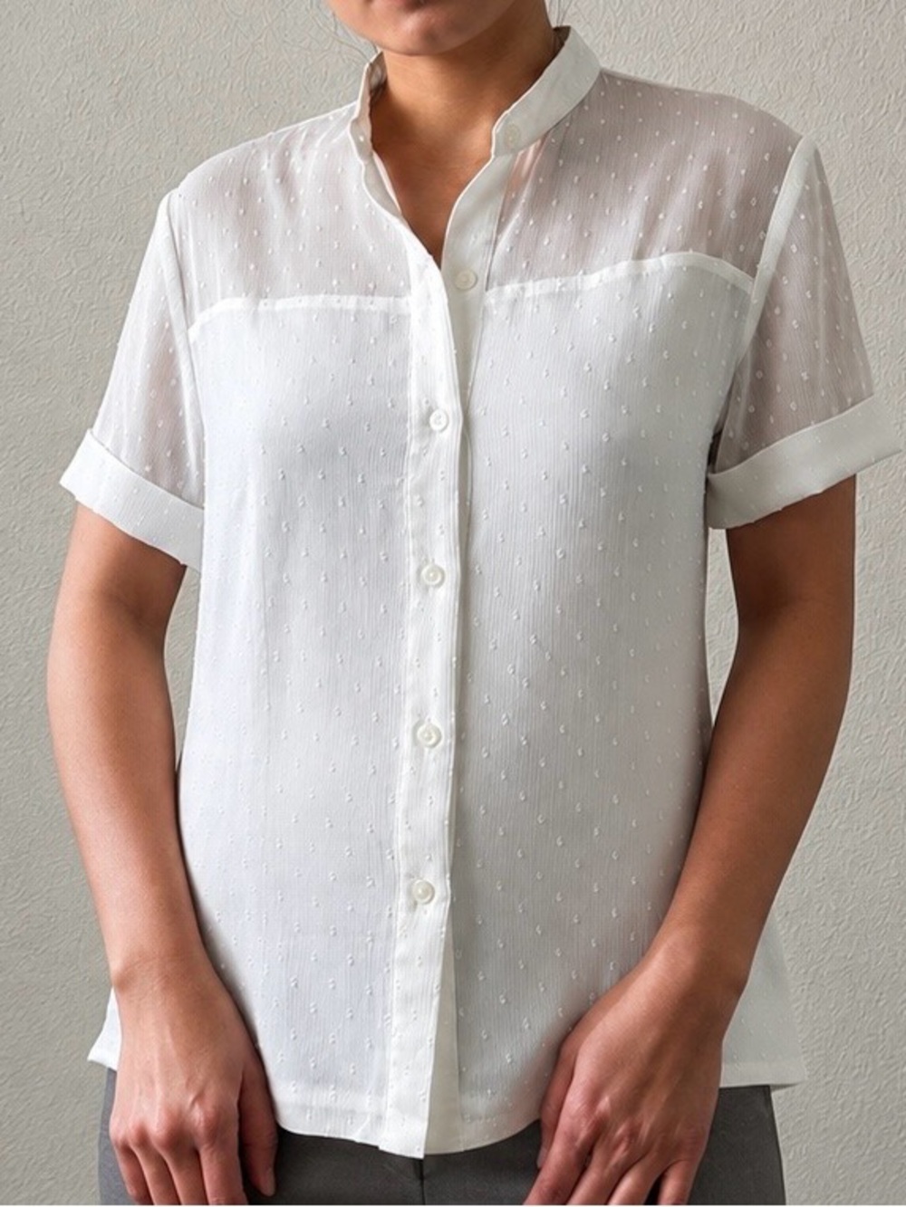 Pendleton White Swiss Dot Short-Sleeve Button-Down Shirt